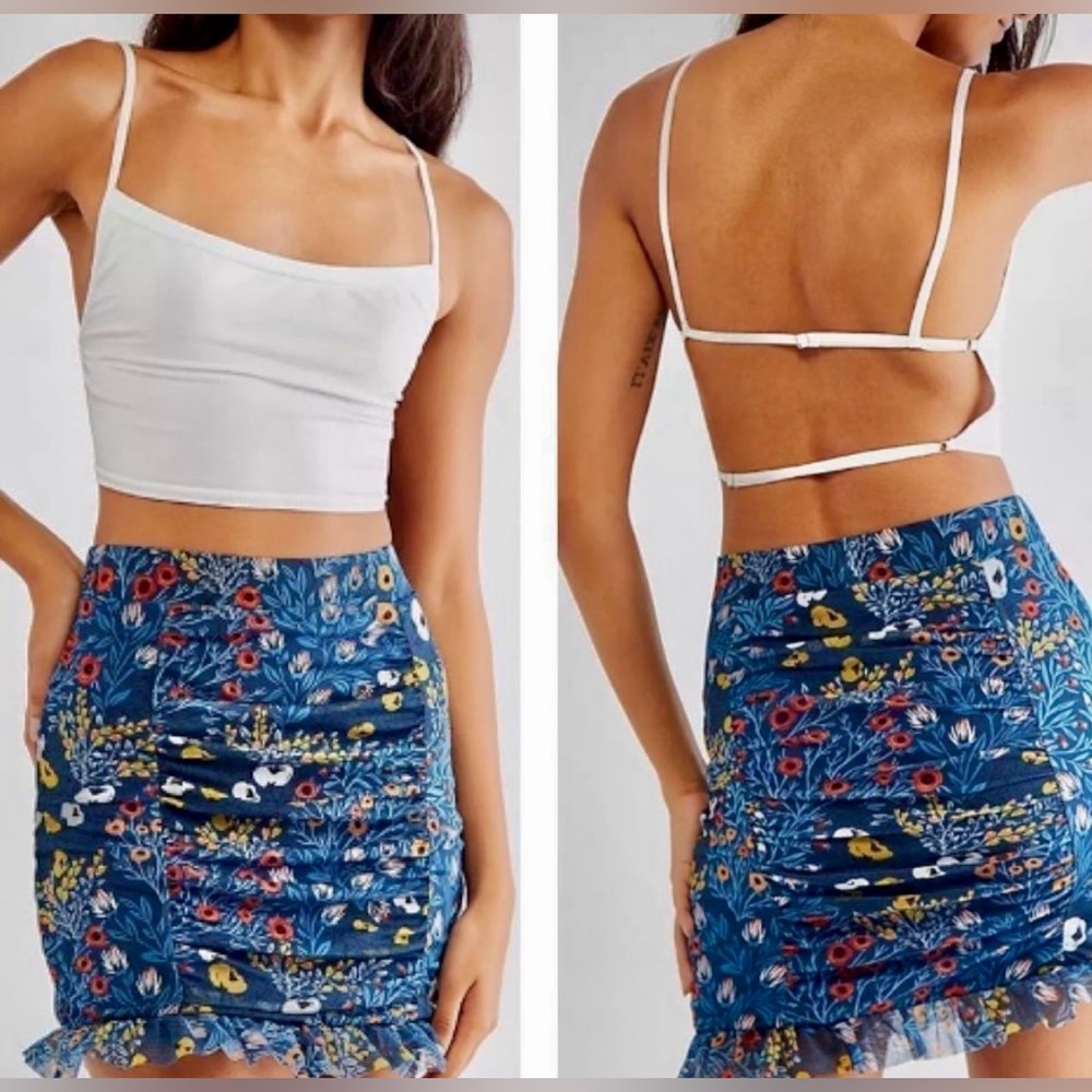 Free People Romi mesh mini skirt in blue floral size large - Picture 2 of 13